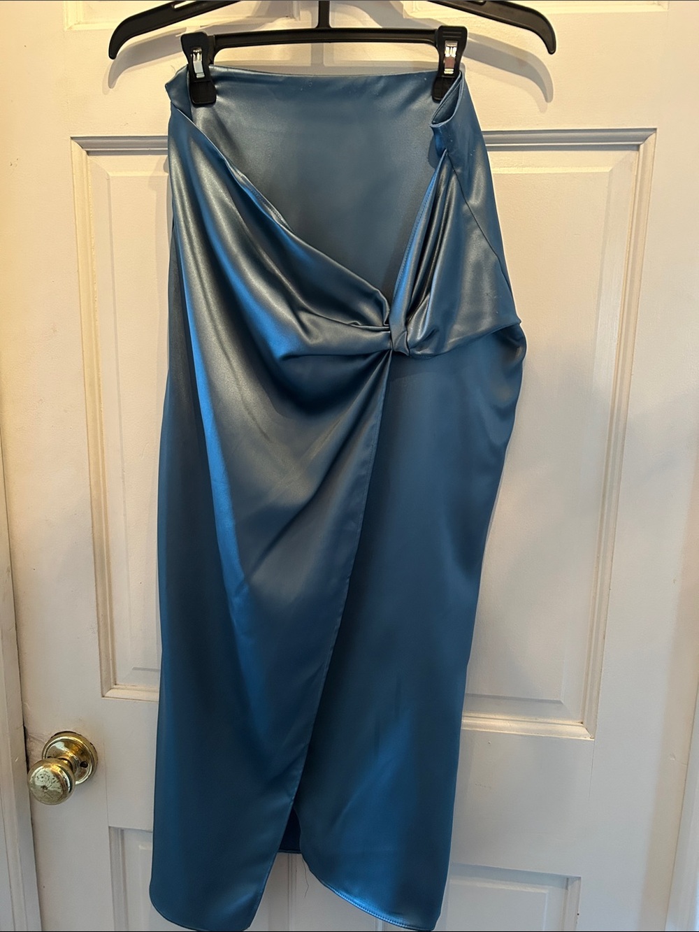 Zara Women's Satin Twist-Front Midi Skirt - Blue NWOT